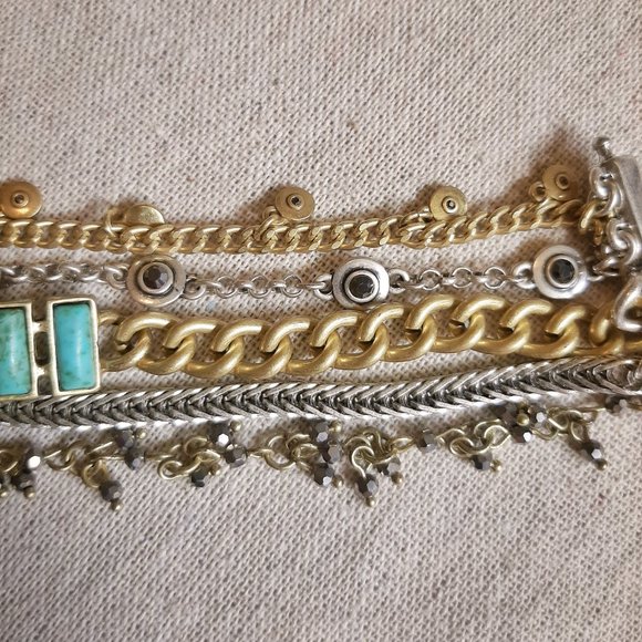 Lucky Brand 5 Strand Multi Tone Faux Turquoise Bracelet - Picture 4 of 9